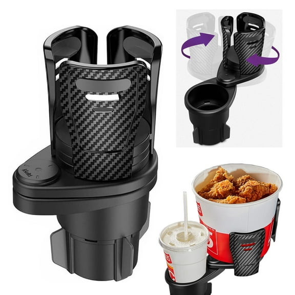 Car Cup Holder Expander with Adjustable Base, Expandable Car Cup Holder Adapter Drink Holder, Multifunctional Dual Cup Holder Expander for Car, Suit Water Bottles, Coffee Mugs, Cans, 2.9"-5.9", Black