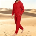 thumbnail image 7 of Hearthz Men's Sweatshirt Suit 2 Piece Outfit Oversized Hoodie Loose Wide Leg Pants Fall Winter Athletic Men Sweatsuits Red M, 7 of 7