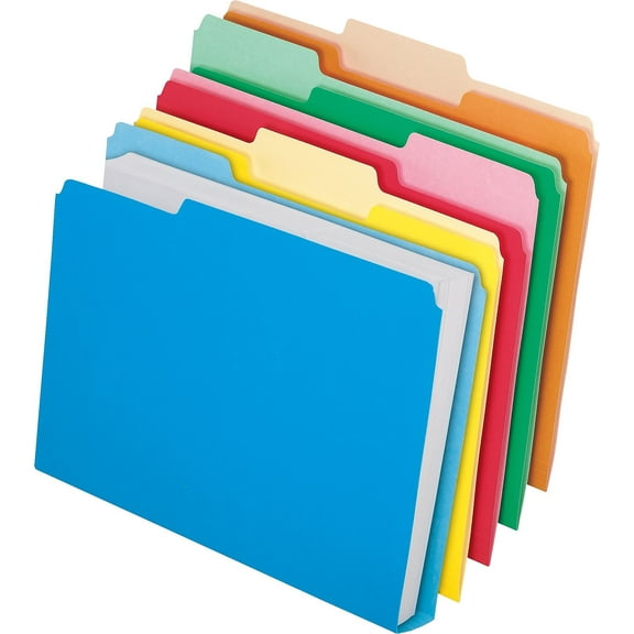 Double Stuff File Folders, 1/3-Cut Tabs, Letter Size, Assorted, 24/pack | Bundle of 5 Packs