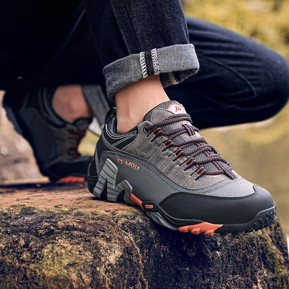 Men's Women's Extra Wide Outdoor Hiking Shoes Waterproof Durable Non-Slip Lightweight Trekking Camping Athletic Shoes Orange 10.5 Men/11.5 Women