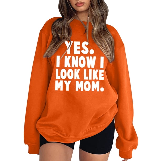Gibobby Casual Sudadera para Mujer Sudadera de manga larga con patrón con cuello redondo para mujeres adolescentes y estudiantes(Naranja,M)