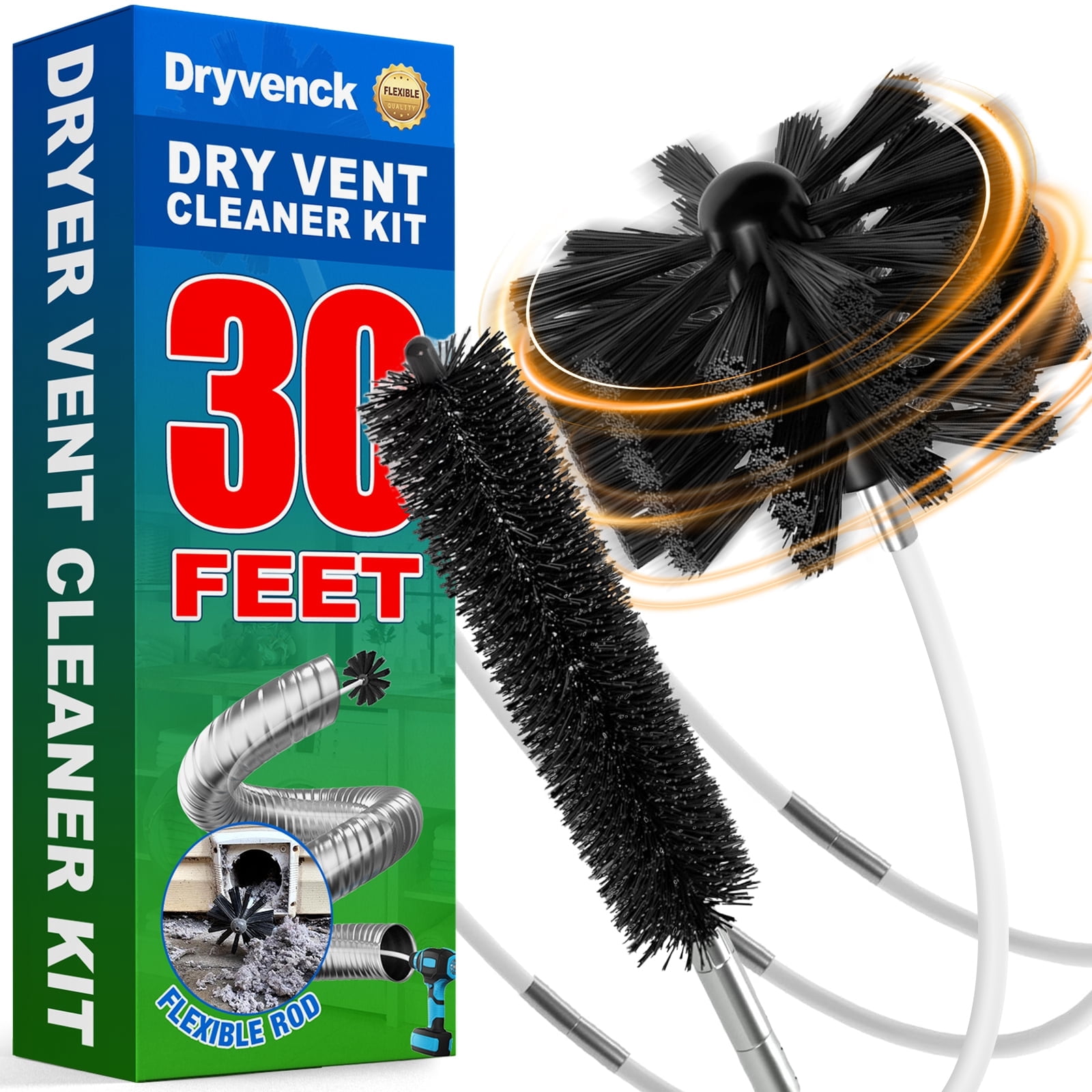 SKYSHALO 30 FT Dryer Vent Duct Cleaning Brush Kit with Nylon