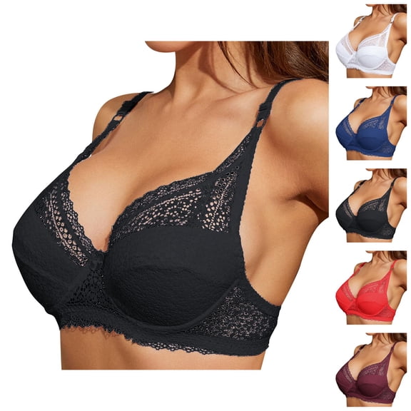 Lace Bras for Women V Neck Full Coverage Thin Cup Underwire Side Support Push Up Bralettes Everyday Bra