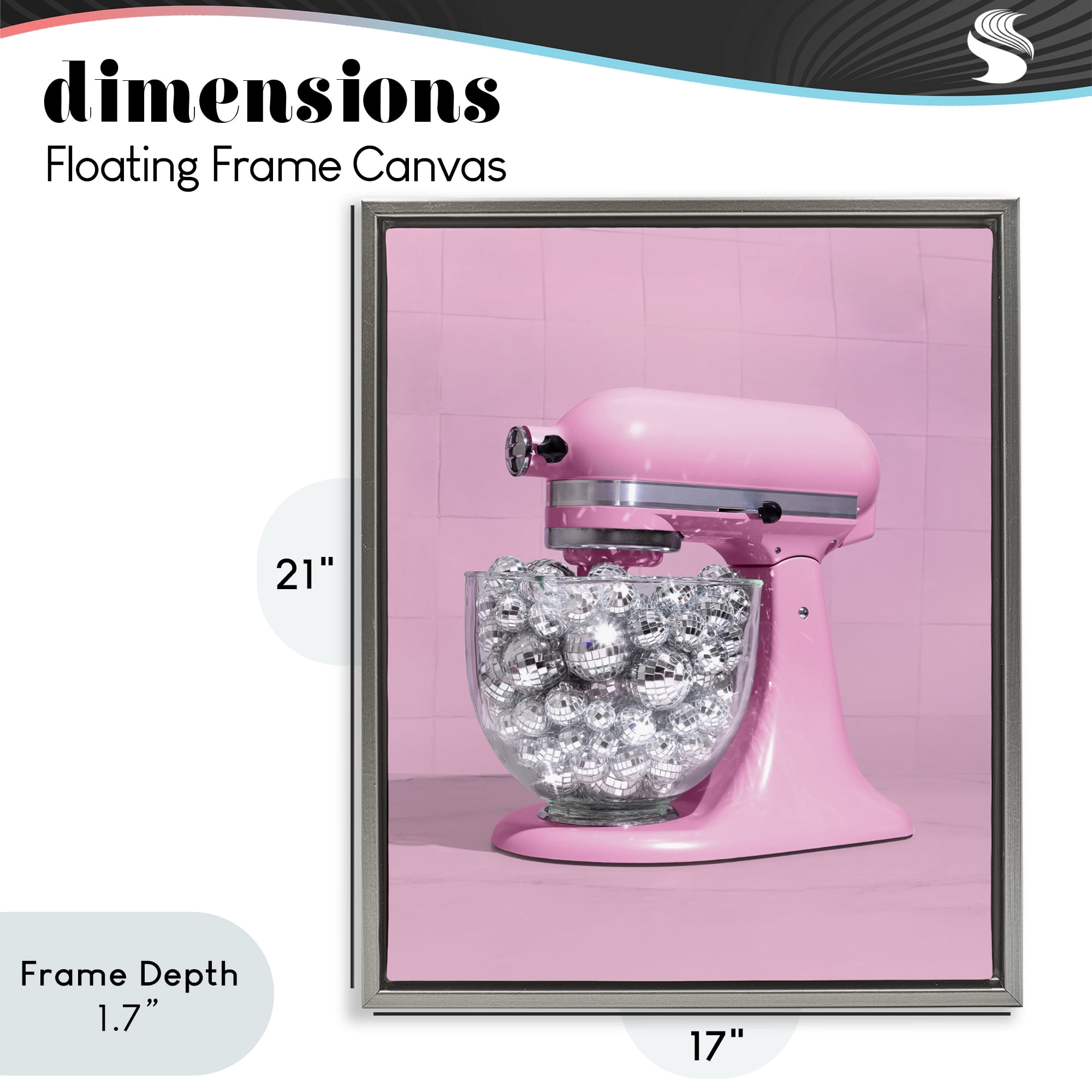 Stupell Industries Disco Kitchen Mixer over Pink Gray Framed Floater Canvas Wall Art, design by LISH Creative