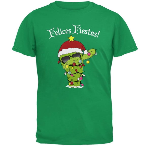 Christmas Dabbing Cactus Felices Fiestas Happy Holidays Mens T Shirt Irish Green SM