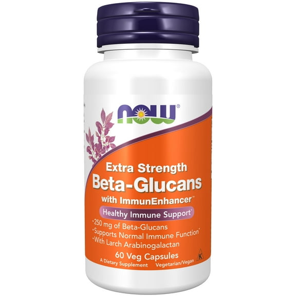 NOW Supplements, Beta-Glucans with ImmunEnhancer™ with Larch Arabinogalactan, Extra Strength, 60 Veg Capsules