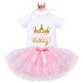 thumbnail image 2 of IBTOM CASTLE Infant Baby Girls 1/2 Birthday Outfit Princess Romper Tutu Skirt Sequin Crown Headband Clothes Set for Cake Smash Photo Prop 3-6 Months Pink, 2 of 8