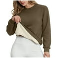 thumbnail image 2 of Women's Sherpa Lined Sweatshirt Casual Crew Neck Fleece Pullover Fall Winter Long Sleeve Soft Thermal Sweatshirts Brown 2XL, 2 of 7