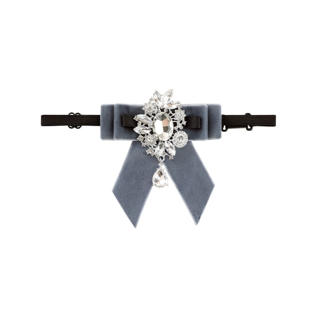 Corbata ajustable con lazo para mujeres INSPIRE CHIC, decorada con diamantes, para camisas de uniforme, gris, talla única
