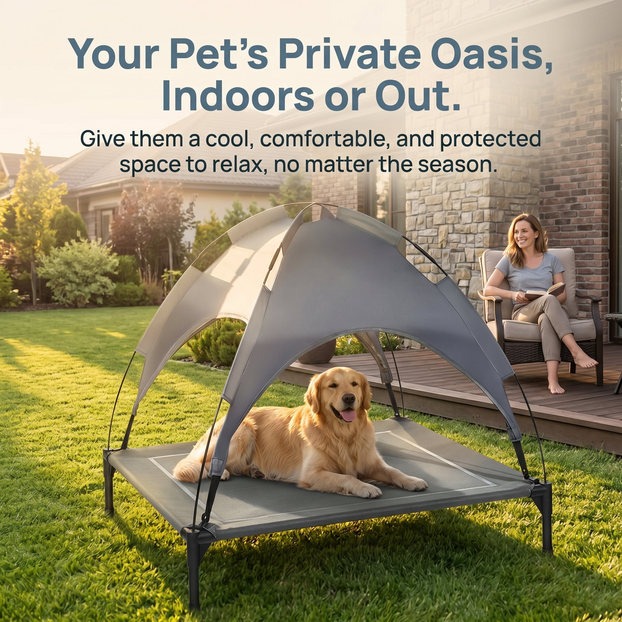 Kadyn Pet Couch Bed, Dog Bed, Pet Bed, Portable Elevated Outdoor Pet Bed with Removable Canopy Shade-36 Inch