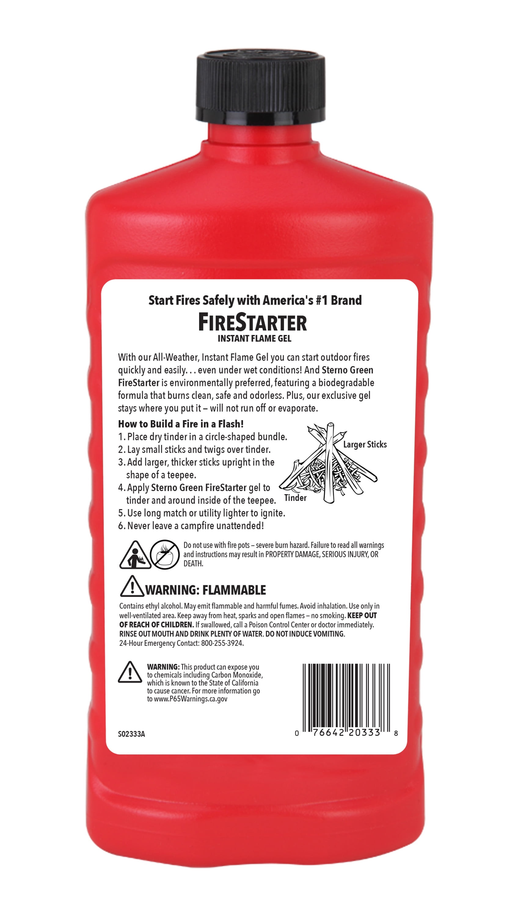 Sterno Brand Instant Flame, Fire Starter Gel, All-Weather, Odorless, UL Validated, 16oz, Quantity 1