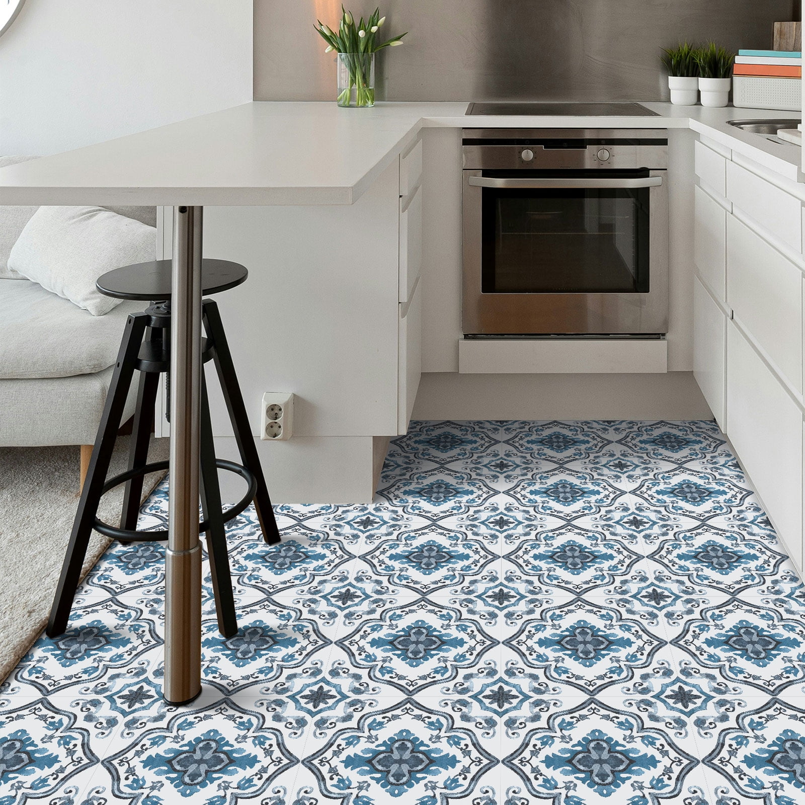 DEWOO Peel and Stick Floor Tile, Peel and Stick Flooring Self Adhesive, Waterproof Vinyl Flooring Suitable for Bathroom, Kitchen, Blue(12 x 12 In, 10PCS)