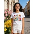 thumbnail image 3 of Mexican Color Floral Fiesta Letter Print T-shirt, Casual Short Sleeve Crew Neck Top Women's Clothing, 3 of 18