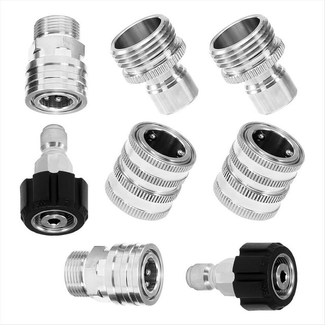 Kit de Adaptadores para Lavadora una Presión de 8 Piezas, Juego de Conexión Rápida de Acero Inoxidable, Kit de Desconexión Rápida M22 de 14 mm una 3/8 Pulgadas