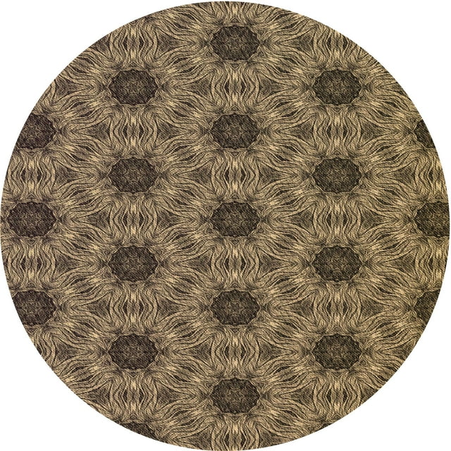 Ahgly Company Tapis Rond Lavable en Machine Intérieur Transitionnel Pérun Brun, 7 Pieds Rond
