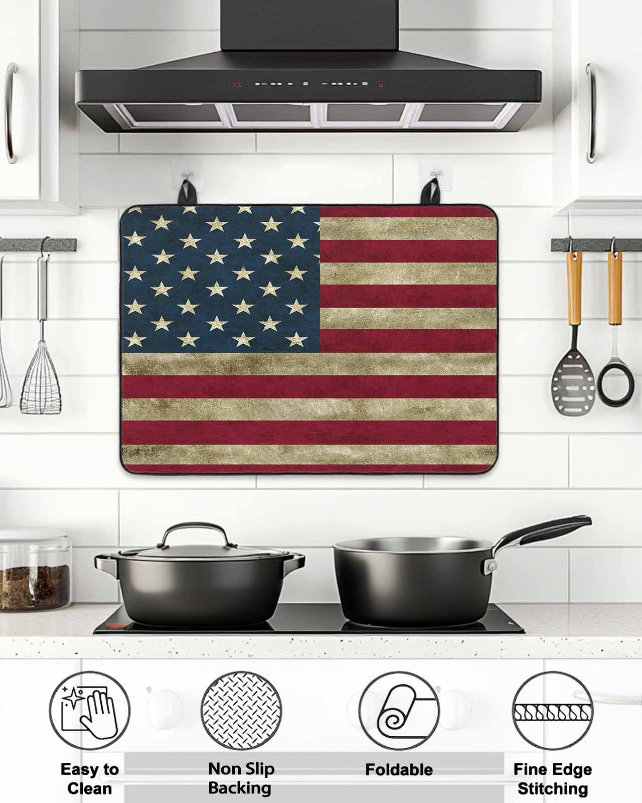 Stove Top Covers for Electric Stove, Vintage Red American Flag Glass Stovetop Cover Protector, US Flag Stripe Retro Starts Induction Cooktop Protector Oven Mat for Kitchen Countertop 24"x21"