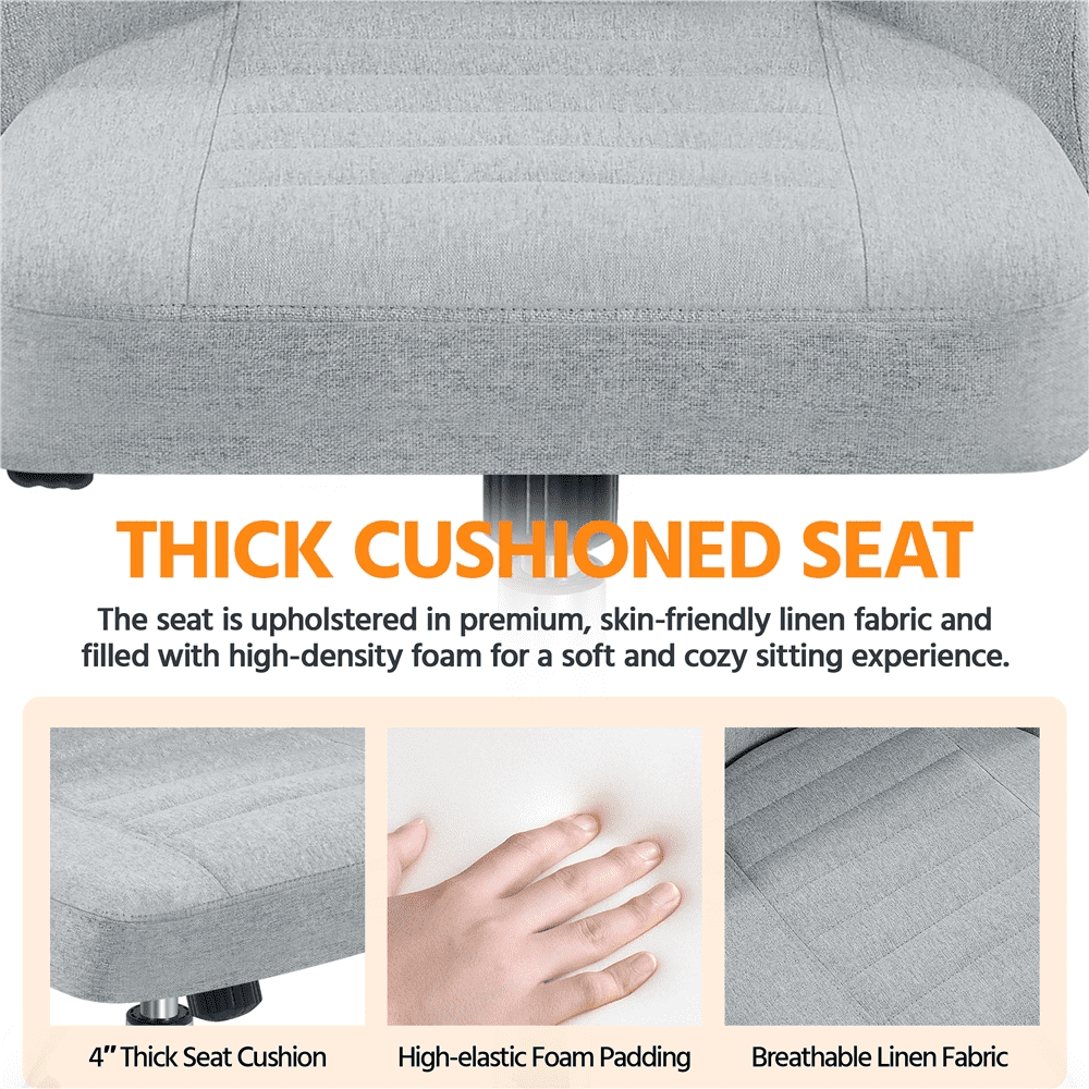 Yaheetech Linen Fabric Mid Back Desk Chair with Wheels for Home Office, Light Gray