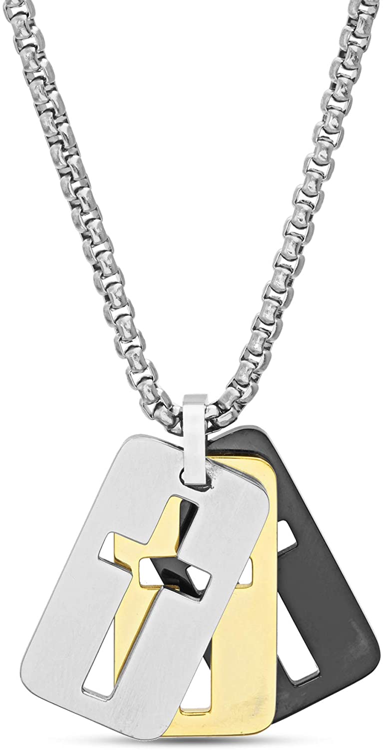 Cross Dogtag Trio Pendant Necklace 