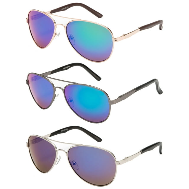 3 Packs Metal Frame Classic Aviator Spring Temple Flash Mirror Lens Fashion Sunglasses for Men for Women