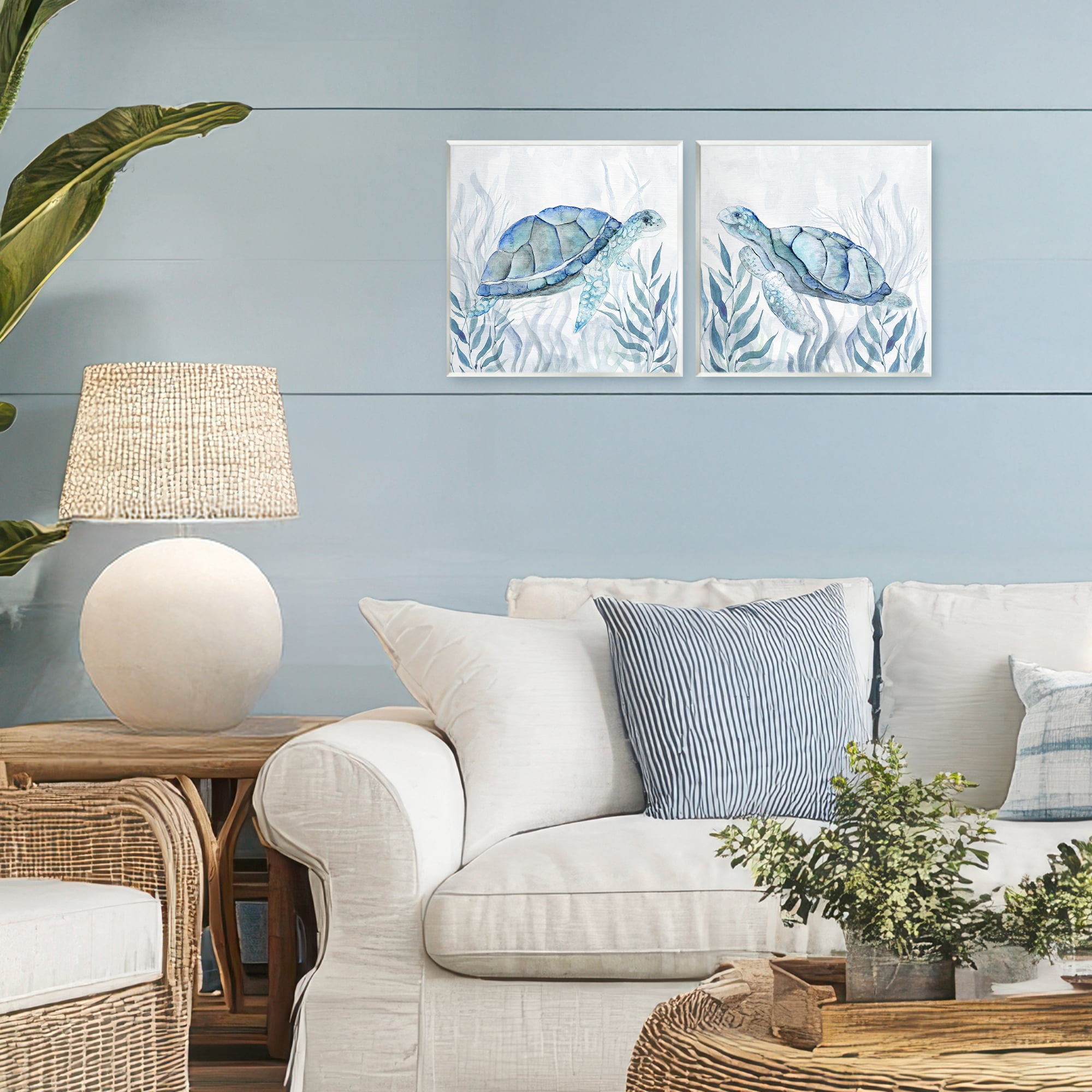 Stupell Industries Subtle Smiling Sea Turtles 2 Piece Wall Plaque Art Set, design by Janet Tava