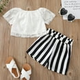 thumbnail image 6 of IROINNID Toddler Girl's Summer Short Sleeve Lace Tops Striped Shorts Suits, 6 of 9