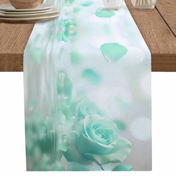 nqOlkjepod Green Rose Fantasy Table Runner 72 Inches Long Farmhouse Dress Scarves, Elegance Floral Romantic Reflection Dining Tablerunner for Coffee Table/Kitchen Island/Party Décor, 14" x 72"