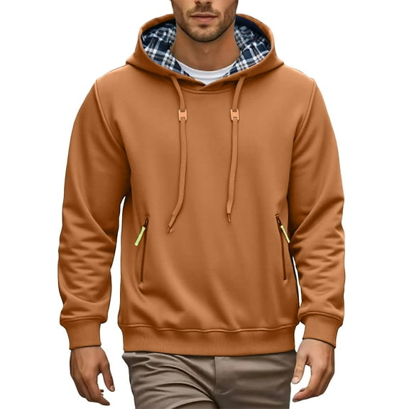 Winter Lined Hoodie for Men Comfort and Warmth in Cold Weather Casual Wear Oversized Pullover Long Sleeve Crewneck Casual Tops
