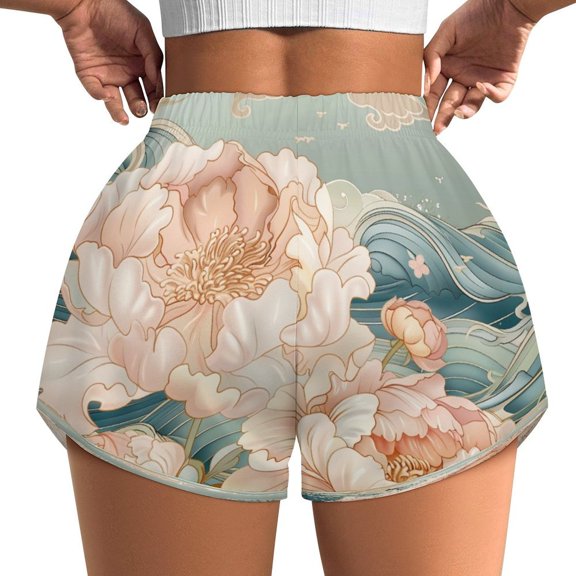 Women's Originals Shorts, Jersey Sports Shorts, Gym Shorts For Women, Wave Peony, S, Plus Size Available