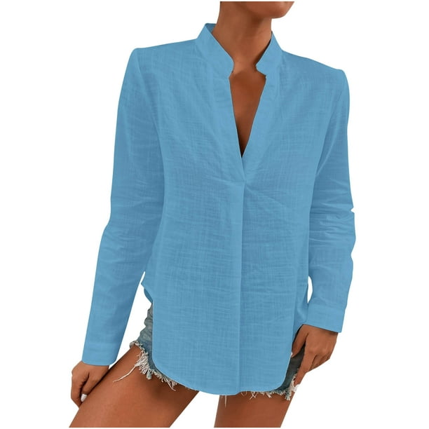 for Fashion Womens Long Sleeve Solid Turndown Collar Button Lantern Sleeve Tops Blouse Blusas para Mujer Elegantes para Fiesta - Walmart.com