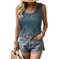 thumbnail image 4 of XINXIAOO Women's Summer Crochet Tank Tops Knit Sleeveless Scoop Neck Sweater Vest Boho Hollow Out Cover Ups, Size S, 4 of 5