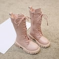 thumbnail image 4 of VNKIDY Girls Kids Solid Color Leather Knee High Boots Plush Lined Warm Lace Up Thick Traction Sole Shoes For Cold Weather Outdoor Activities Stylish Footwear, 4 of 7