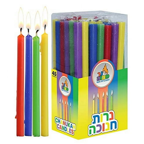 Ner Mitzvah, Long Colorful Hannukkah Menorah Candles - Standard Size (45 Count)