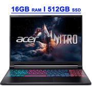 Acer Nitro V Slim Premium Gaming AI Laptop 16" WQXGA (2560x1600) IPS 180Hz AMD 8-core Ryzen 7 260 (>i7-13700H) 16GB RAM 512GB SSD GeForce RTX 5070 (Up to 798 AI TOPS) RGB Backlit Win11