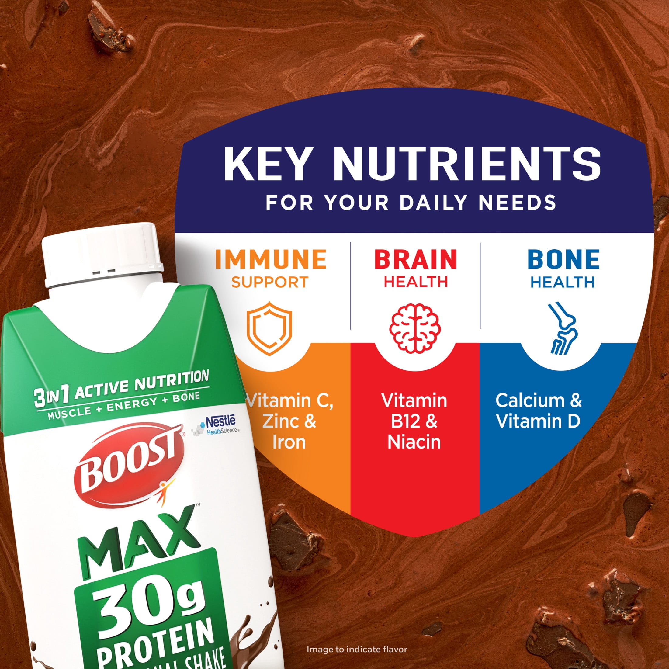 (3 pack) BOOST Max 30g High Protein Nutritional Drink Shakes, Rich Chocolate, 11 fl oz, 4 Pack