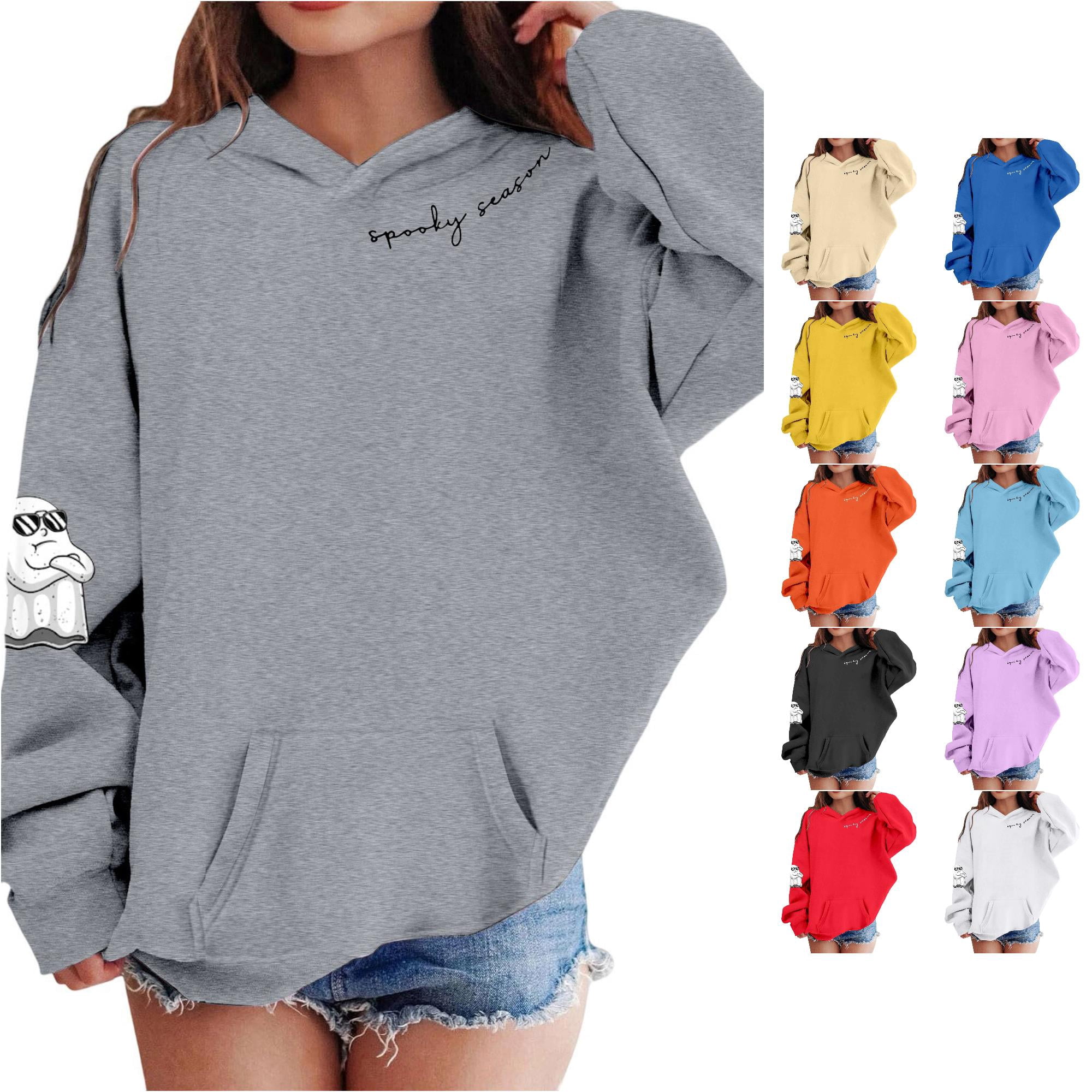 Oiyii Toddler Girl s Fun Halloween Ghost Print Hoodie Oversize Long Sleeve Pullover Holiday Hooded Sweatshirt Grey