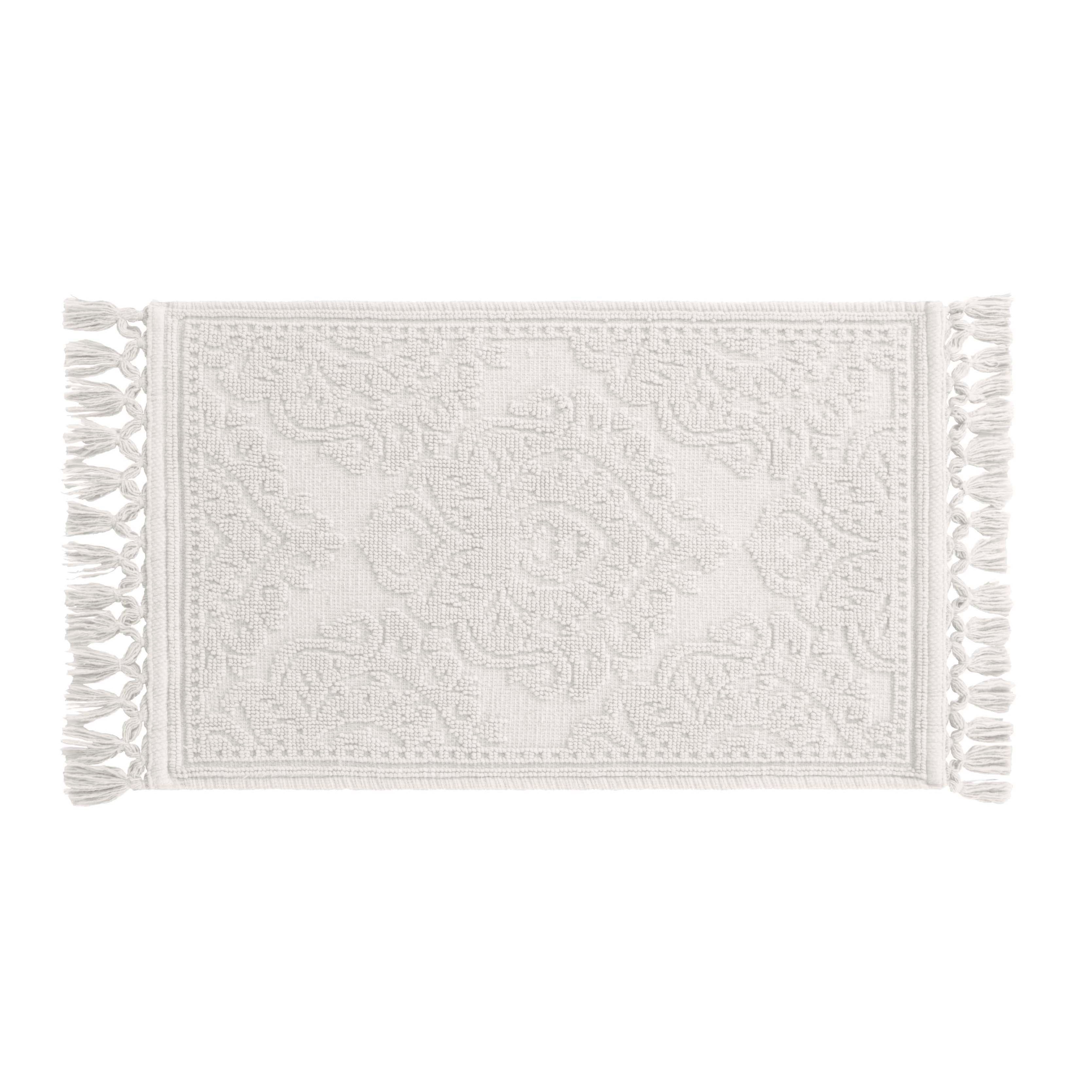 Jean Pierre Ricardo Cotton Fringe 21 x 34 in. Bath Rug, White