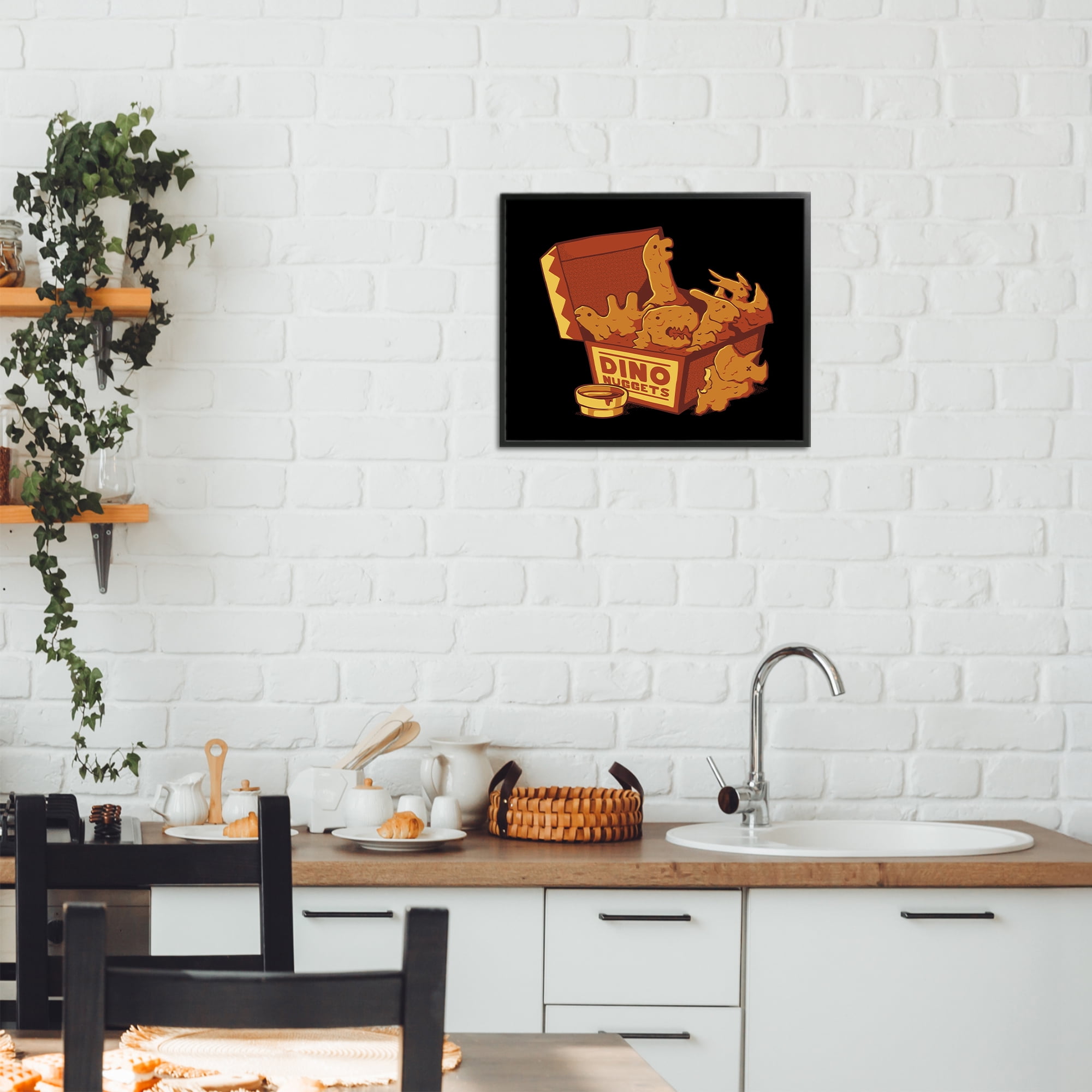 Stupell Industries Dino Nuggets with Sauce Black Framed Giclee Art, design by Tobe Fonseca