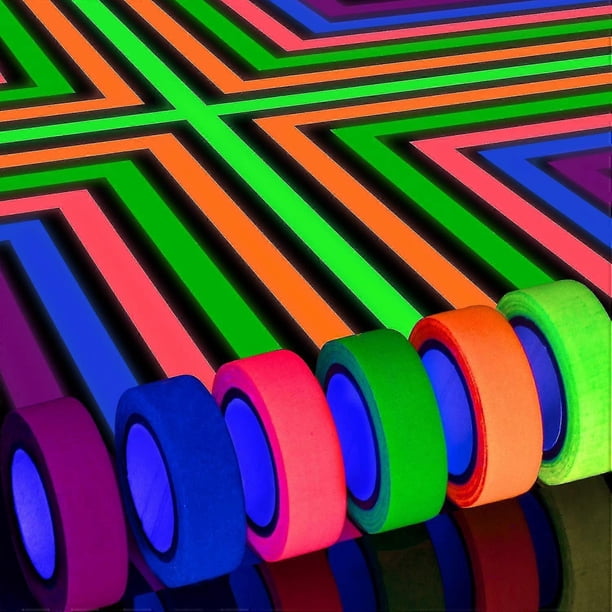 6 Colors Neon Gaffer Cloth Tape, Fluorescent UV Blacklight Glow In The Dark Tape for UV Party 15mm*5m