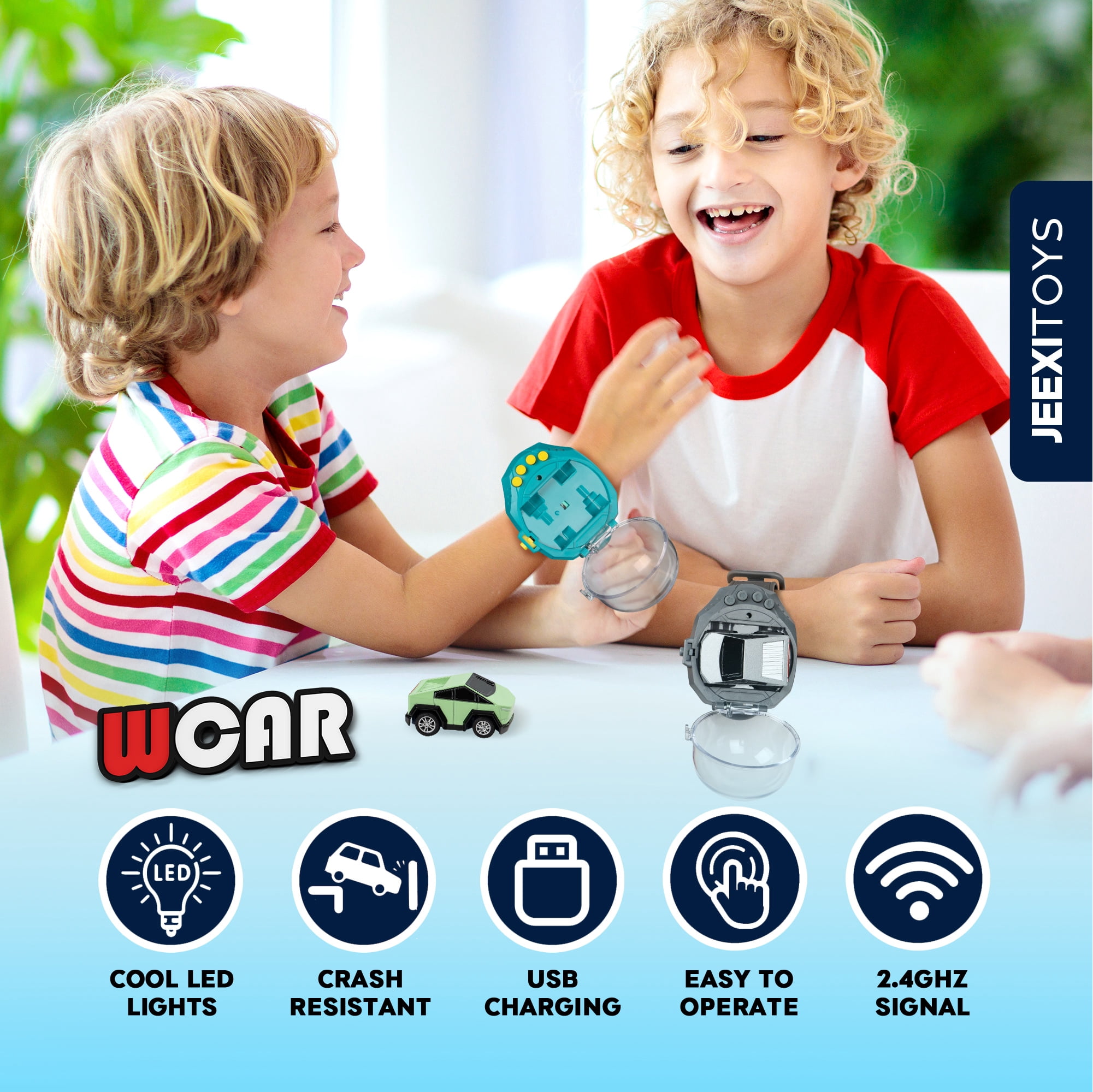JEEXI Mini RC Car Watch Set for Kids – Wearable Remote Control Cars, LED Lights, Wrist-Mounted Controllers – Toy Cars for Boys & Girls, Fun Parent-Child Playtime - 2 Pack (Green & Gray)