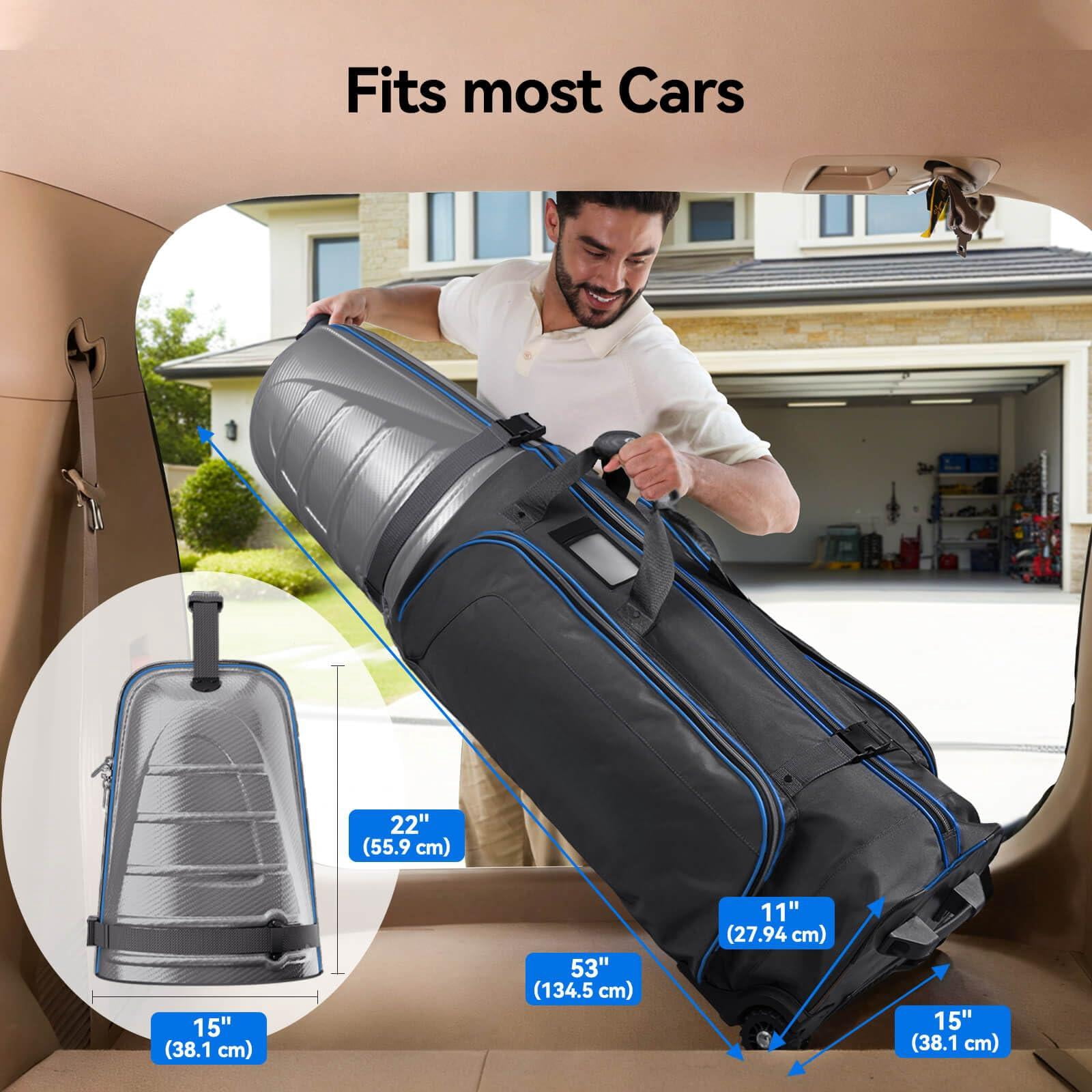 Golf Travel Bag For Airlines With Carbon Fiber Hard Top  Protective Club Traveling Cover Wheel Carrier Case Airplanes Thick Padding Durable Zippers And 2 Sided Spacious Pockets