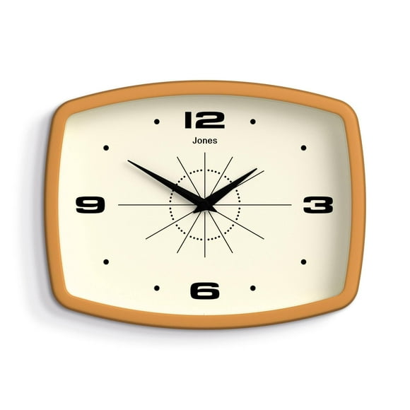 Reloj de pared JONES CLOCKS® Movie Retro 25,5 x 19,5 cm, color amarillo mostaza