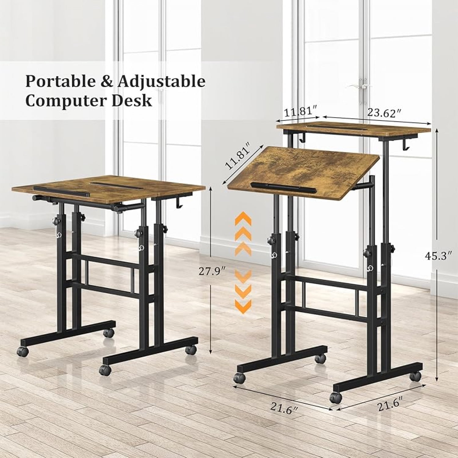 Small Standing Desk with Wheels, Stand Up Desk, Mobile Desk, Portable Standing Desk on Wheels, Standing Desk for Walking Pad, Rolling Desk Adjustable Height, Rolling Computer Desk, Tall Desk on Wheels