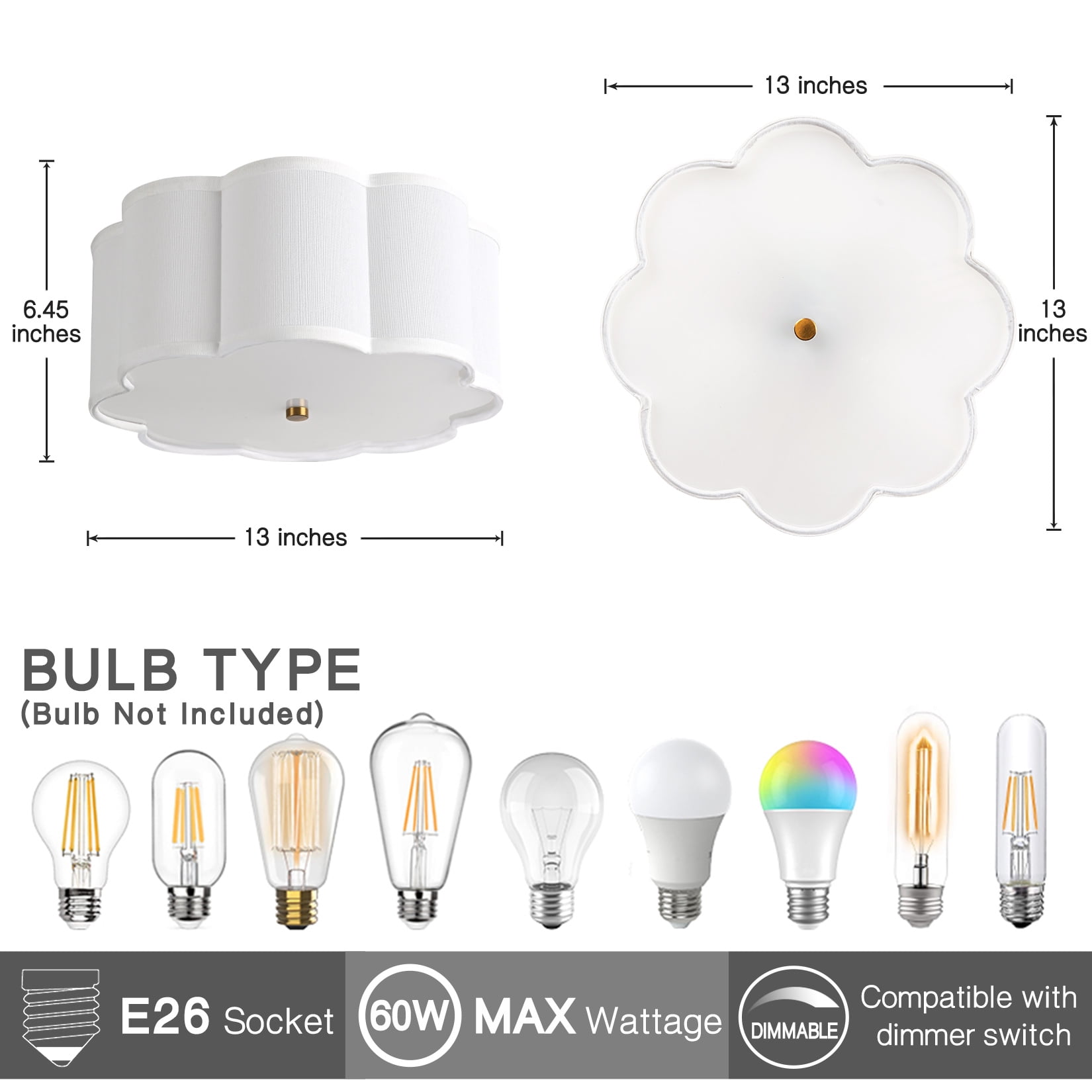 BESTOMINE Flush Mount Ceiling Light,13-inch Drum Ceiling Light Fixture,Modern Light Fixtures Ceiling Mount,3-Light Flush Mount Light Fixture
