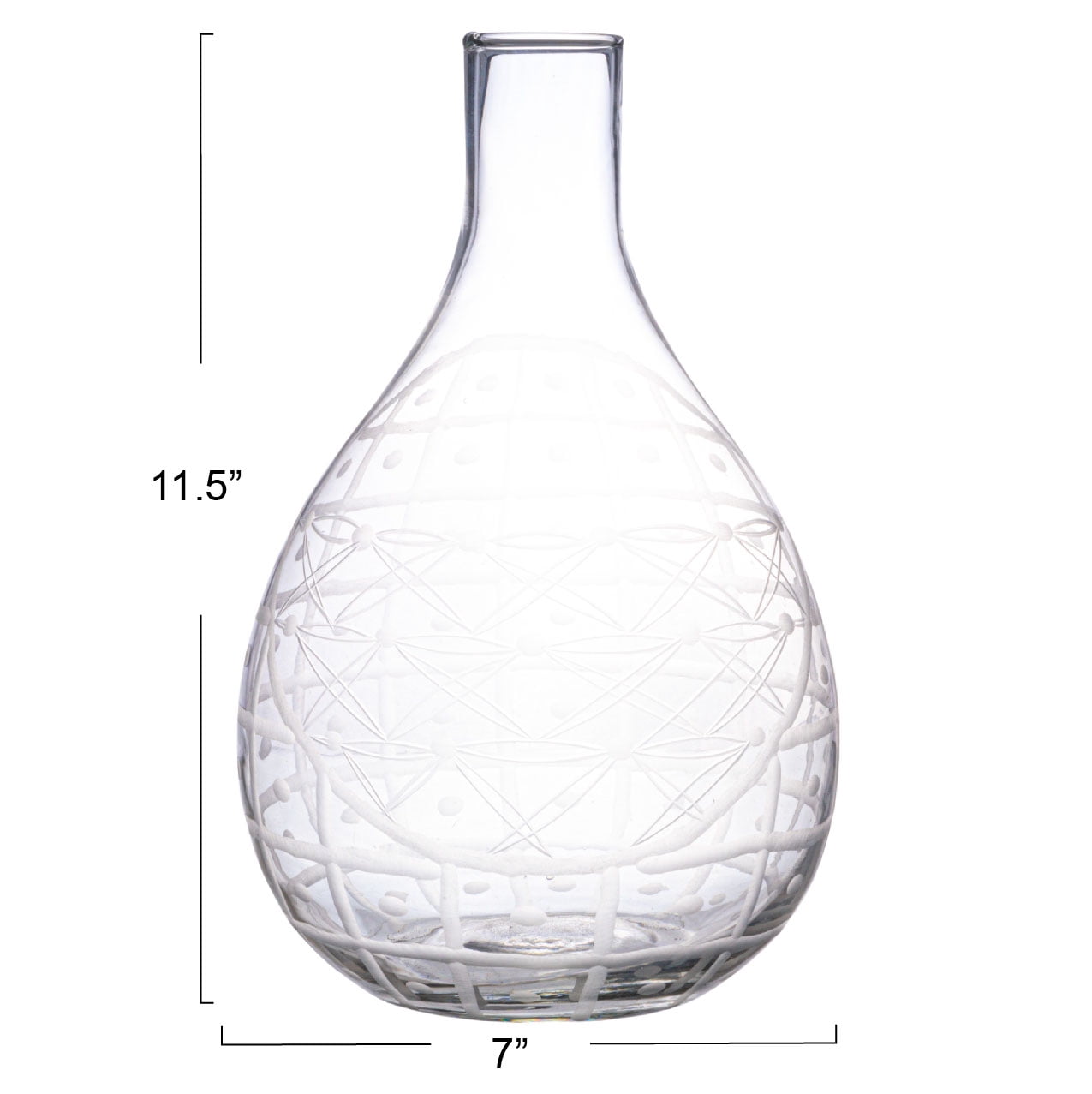 Bloomingville Round Hand-Blown Etched Reclaimed Glass Pitcher, Clear
