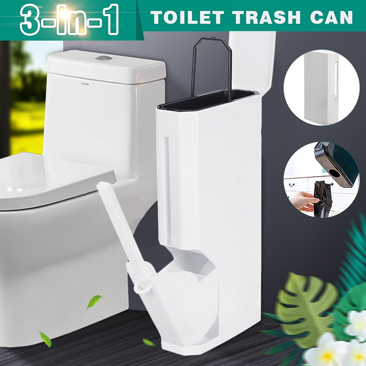 3 Litre Bathroom Pedal Rubbish Waste Bin and Toilet Brush Holder Set MATT BLACK 