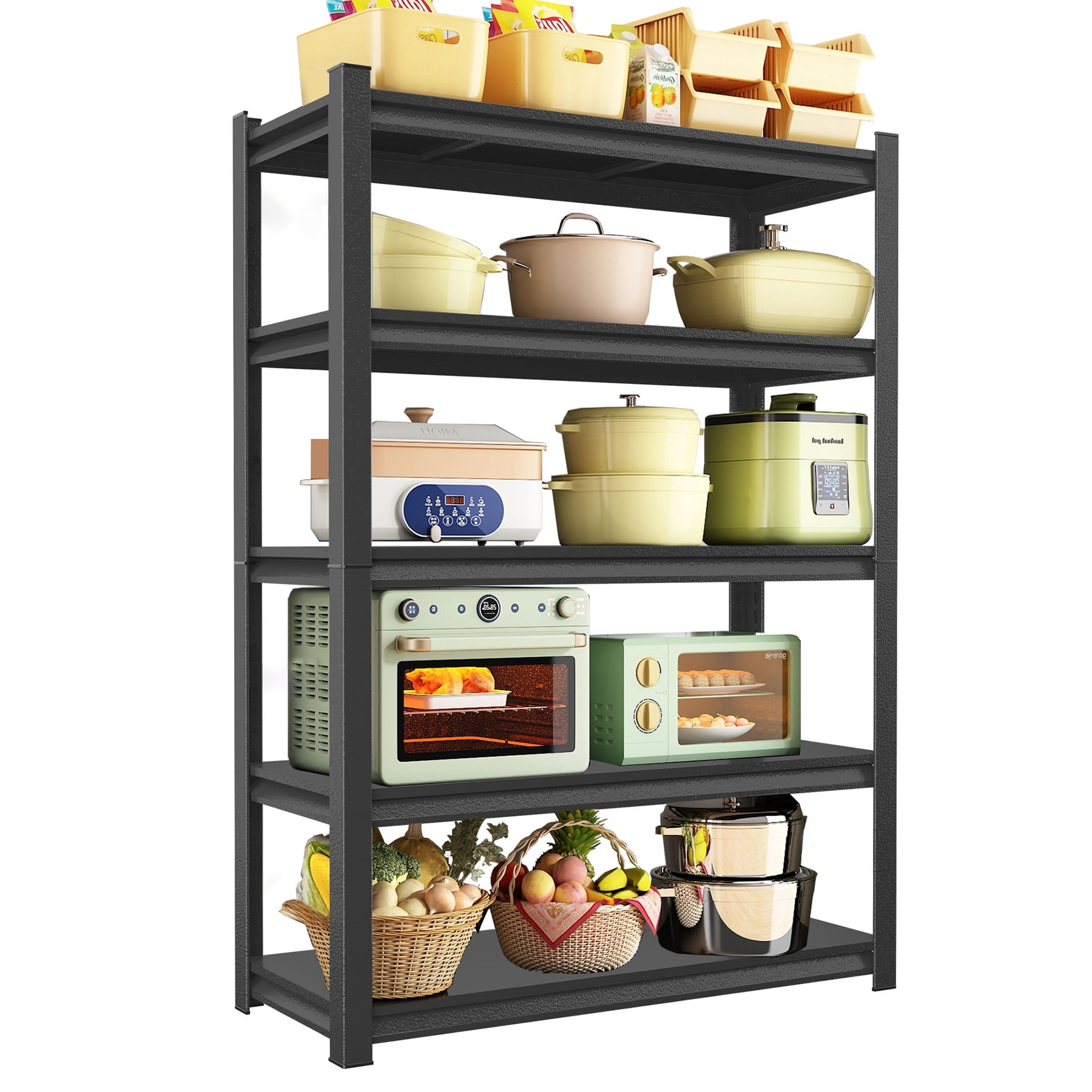 S-HOME 5-Tier Adjustable Height Metal Storage Shelving Unit in Black, 71.20 Inches Tall, Industrial Utility Bookcase for Home