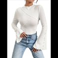 thumbnail image 1 of Camiseta de Larga Acampanada con Cuello Alto Y2K para Mujer, Camisa Ajustada con Ribete en Forma de Lechuga S, 1 of 9