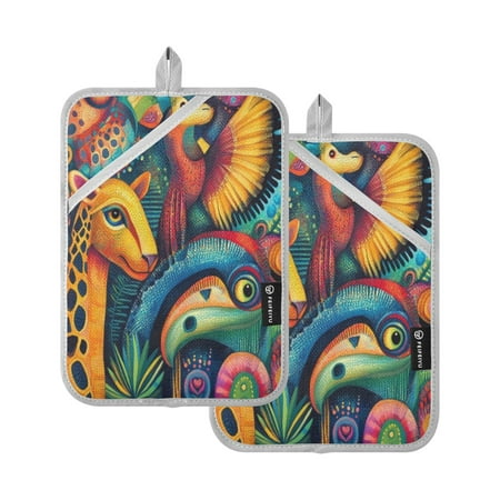 

Two Pieces Of Square Heat Insulation Pad Oven Mitts 7x9.8 Inch Oven Microwave Kitchen Cooking Baking Green Billed Bird