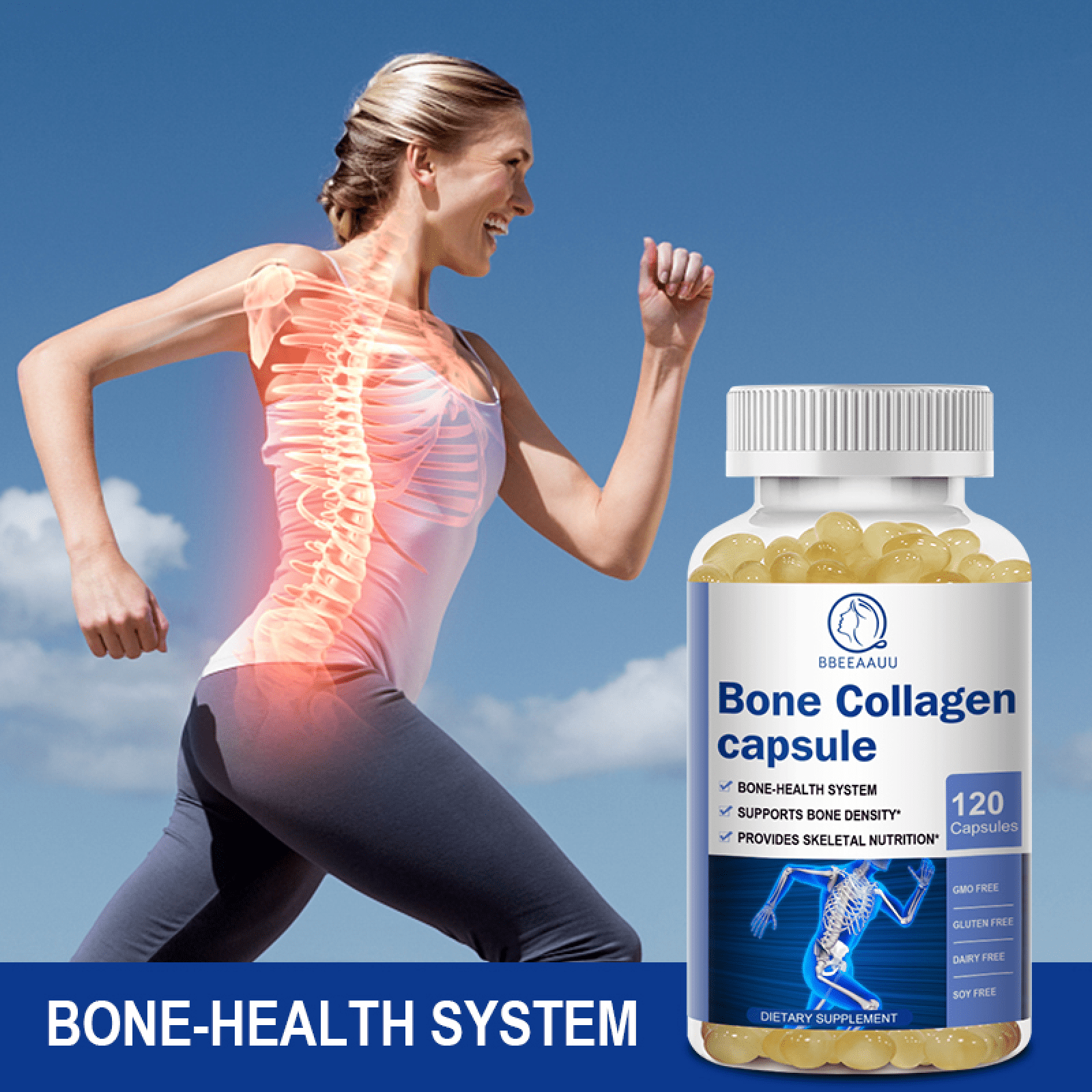 (2 Pack) Bone Collagen Capsules Supplement, for Healthy Skin, Nails, Hair, Joints, Bones, 240 Count