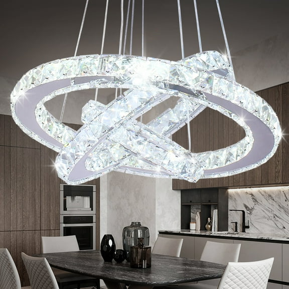 diisunbihuo Modern Crystal  LED Chandeliers Pendant Lighting Adjustable Ceiling Light Fixtures Stainless Steel 3 Rings Chandelier